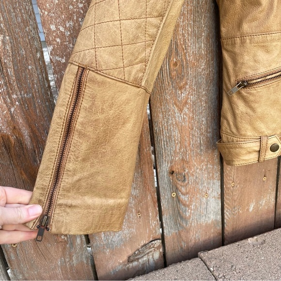 WHETBLU Women’s Tan Leather Moto Bomber Jacket Vintage Size XXL - Picture 4 of 17